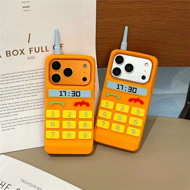 For iPhone 17 Pro Max Silicone Case Cute Orange Telephone Design Shockproof Phone Back Cover
