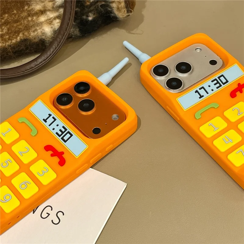 For iPhone 17 Pro Max Silicone Case Cute Orange Telephone Design Shockproof Phone Back Cover