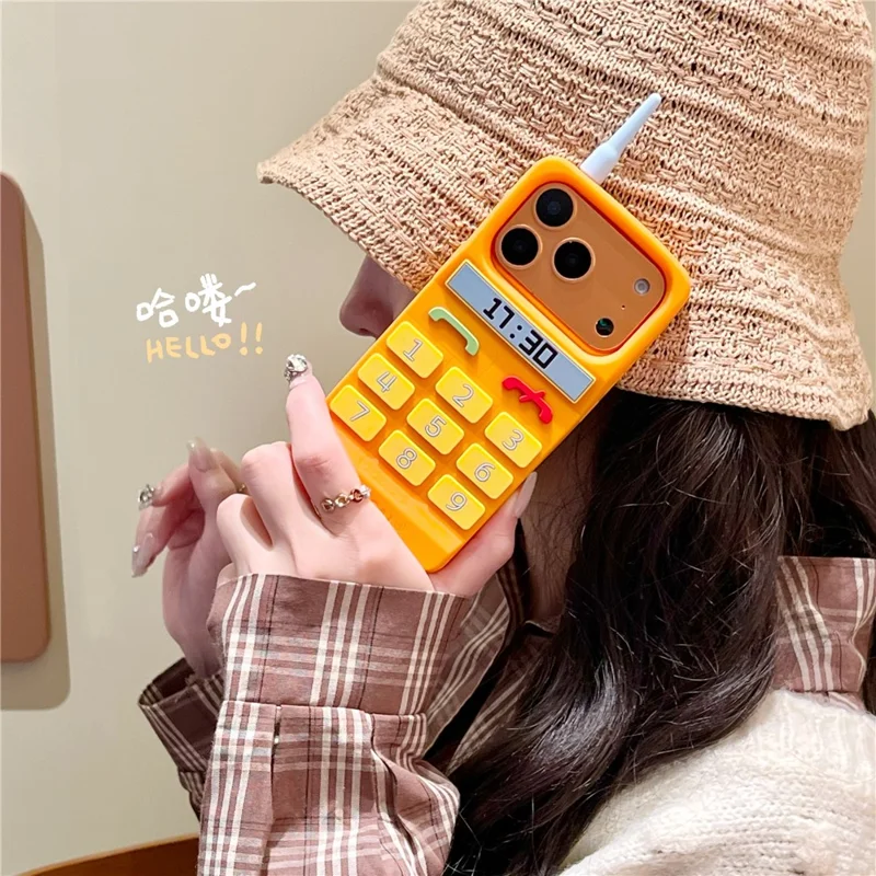 For iPhone 17 Pro Max Silicone Case Cute Orange Telephone Design Shockproof Phone Back Cover