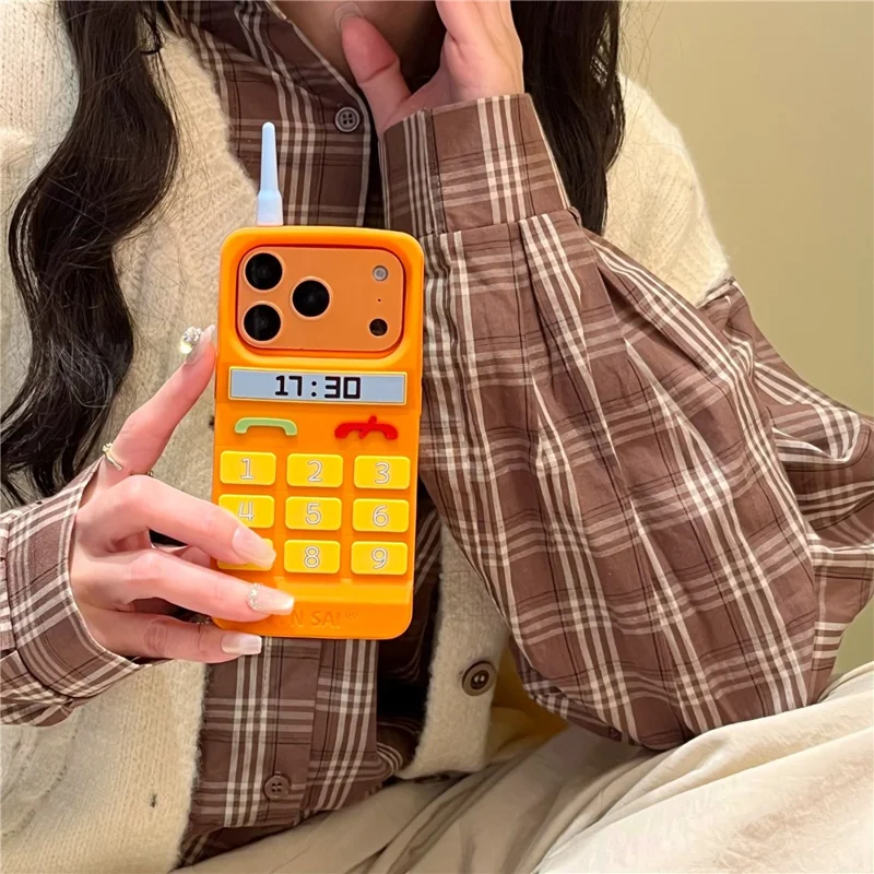 For iPhone 17 Pro Max Silicone Case Cute Orange Telephone Design Shockproof Phone Back Cover