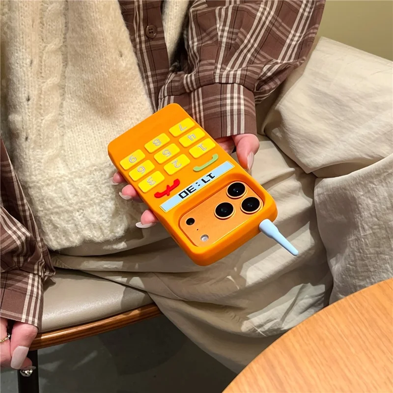 For iPhone 17 Pro Max Silicone Case Cute Orange Telephone Design Shockproof Phone Back Cover