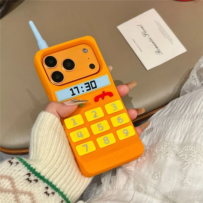 For iPhone 17 Pro Silicone Case Cute Orange Telephone Design Shockproof Phone Back Cover