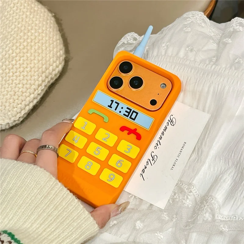 For iPhone 17 Pro Silicone Case Cute Orange Telephone Design Shockproof Phone Back Cover