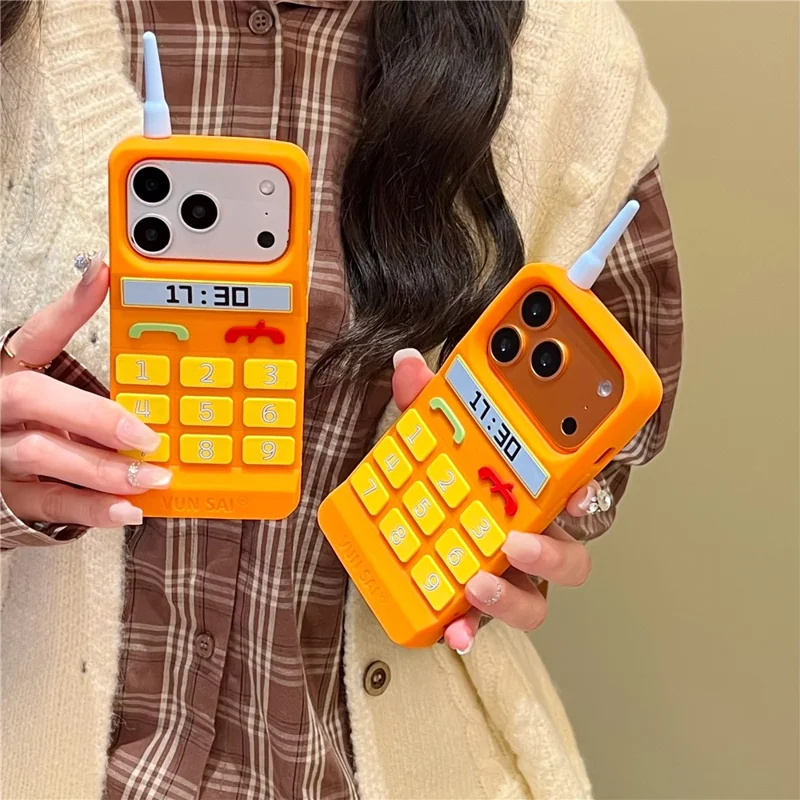For iPhone 17 Pro Silicone Case Cute Orange Telephone Design Shockproof Phone Back Cover