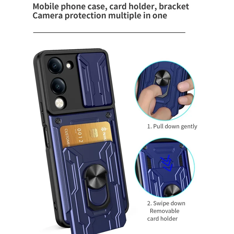 For vivo Y29s 5G  /  Y04 4G Case PC + TPU Kickstand Phone Back Cover with Camera Slider - Black