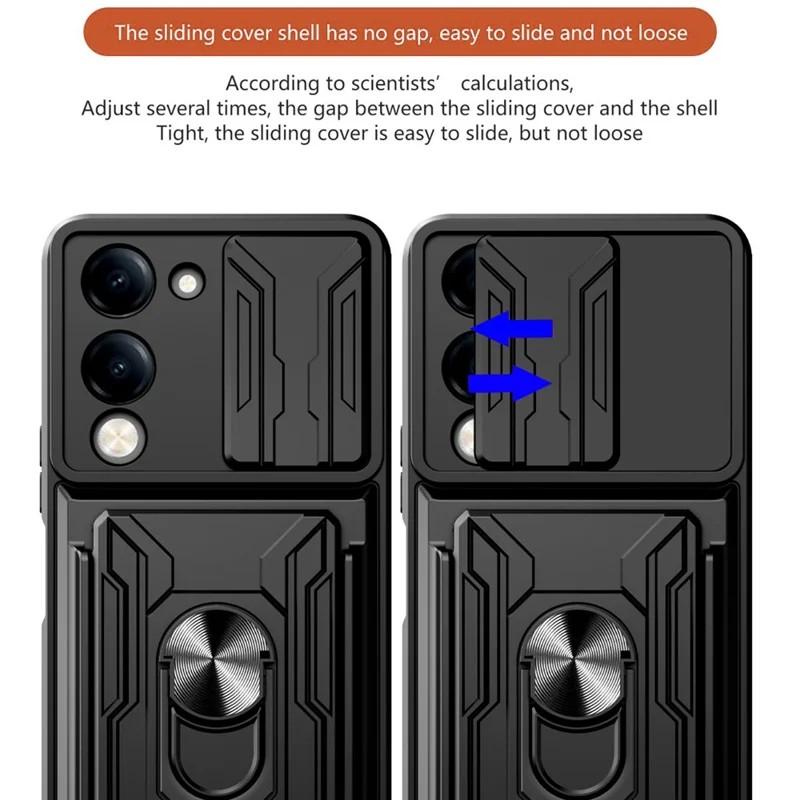 For vivo Y29s 5G  /  Y04 4G Case PC + TPU Kickstand Phone Back Cover with Camera Slider - Black