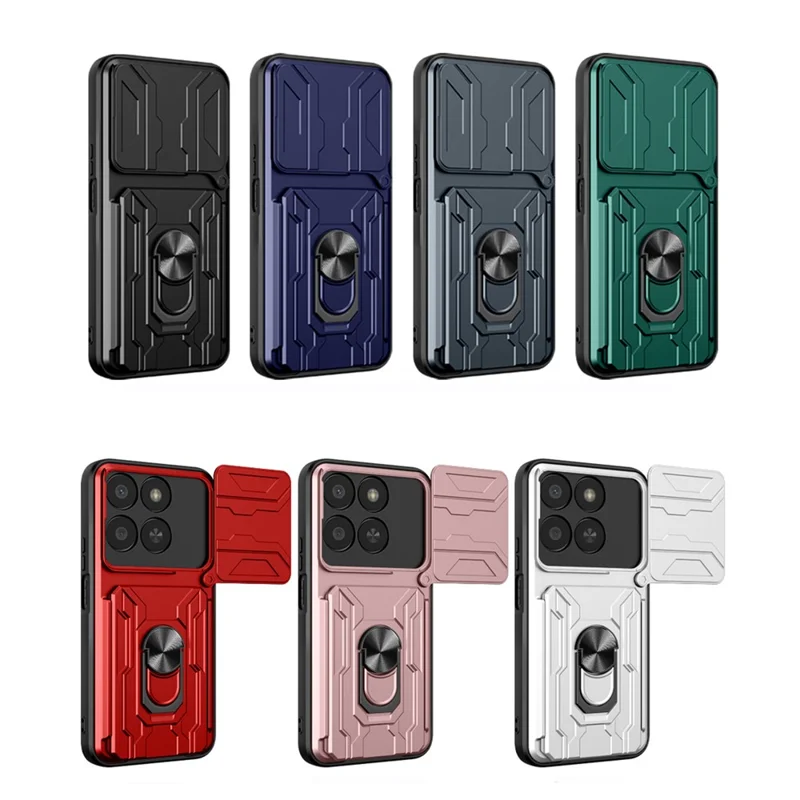 Telefoonhoesje voor Honor 400 Smart 5G / X7d 5G / X7d 4G PC + TPU staander achterkant met camera-schuif - Zwart