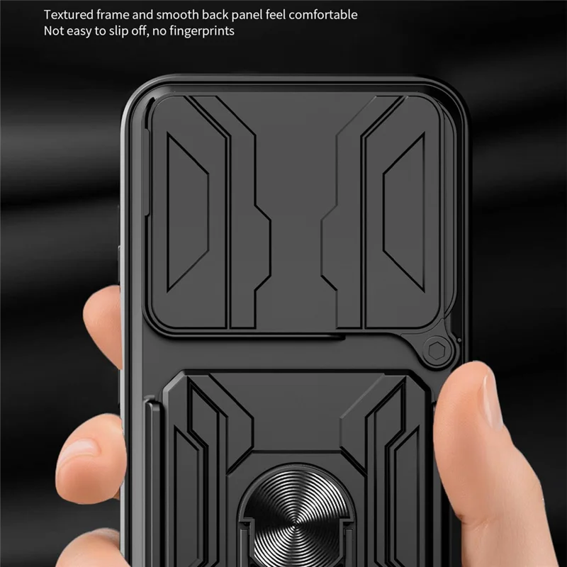 Telefoonhoesje voor Honor 400 Smart 5G / X7d 5G / X7d 4G PC + TPU staander achterkant met camera-schuif - Zwart