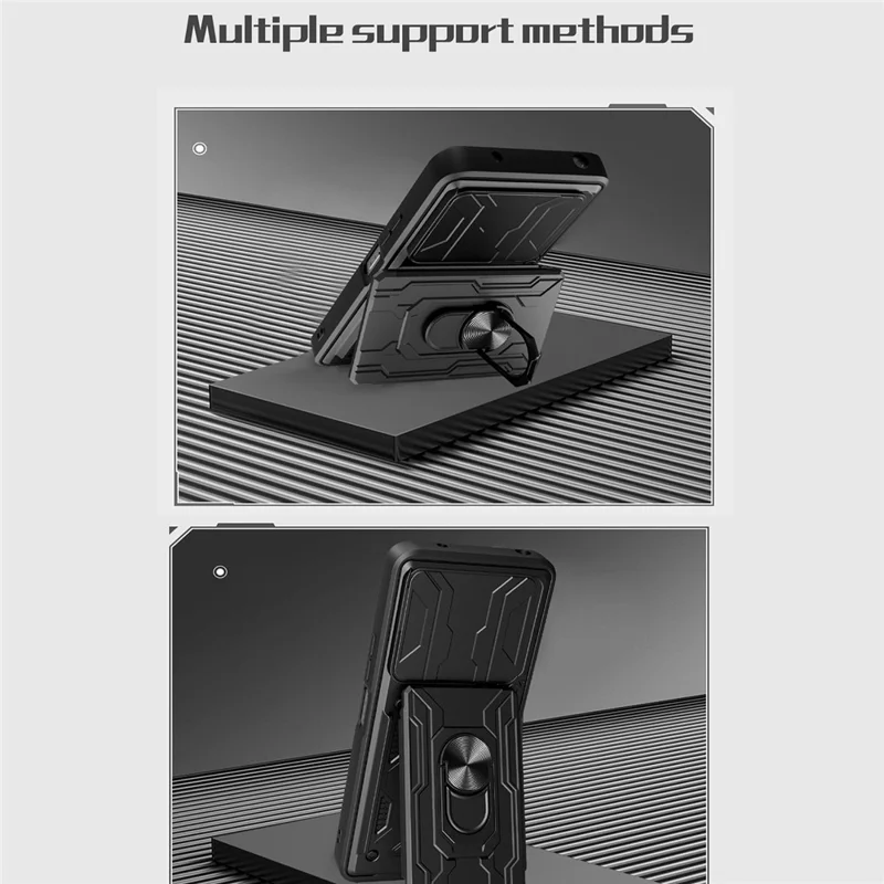 Telefoonhoesje voor Honor 400 Smart 5G / X7d 5G / X7d 4G PC + TPU staander achterkant met camera-schuif - Zwart