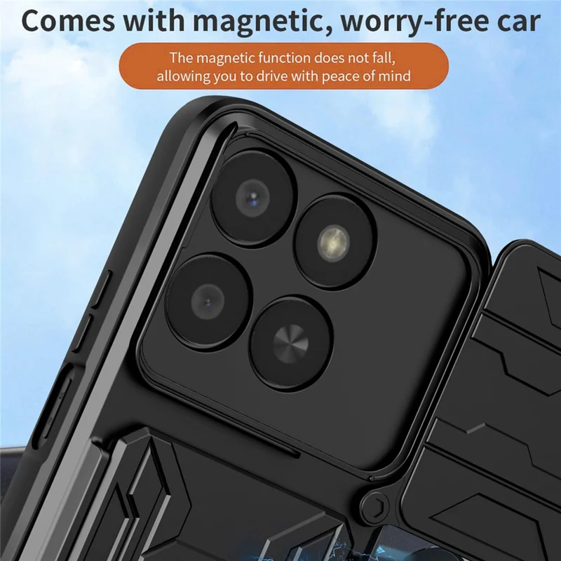 Telefoonhoesje voor Honor 400 Smart 5G / X7d 5G / X7d 4G PC + TPU staander achterkant met camera-schuif - Zwart