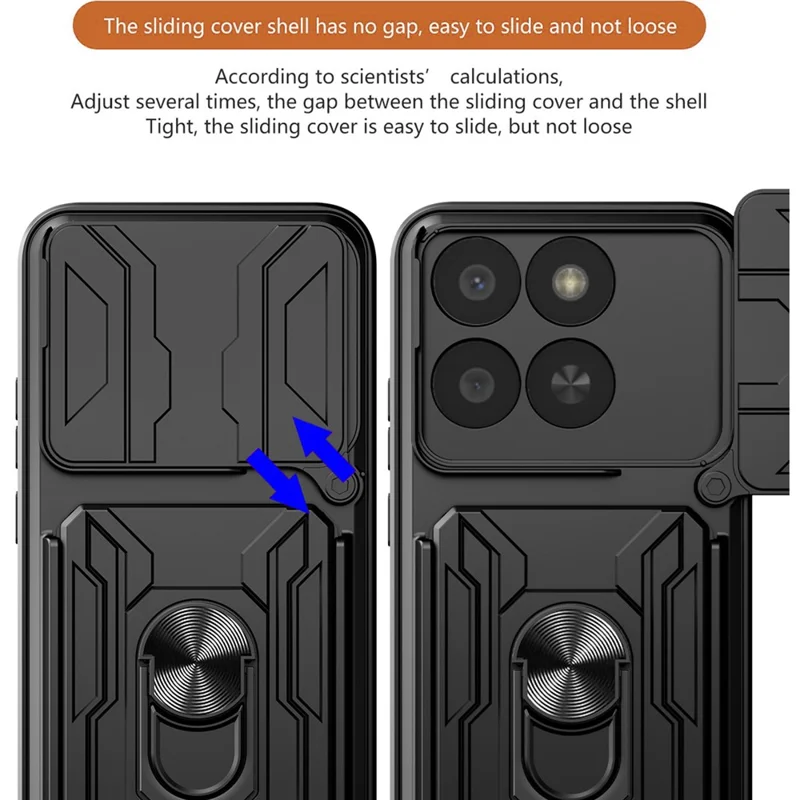 Telefoonhoesje voor Honor 400 Smart 5G / X7d 5G / X7d 4G PC + TPU staander achterkant met camera-schuif - Zwart