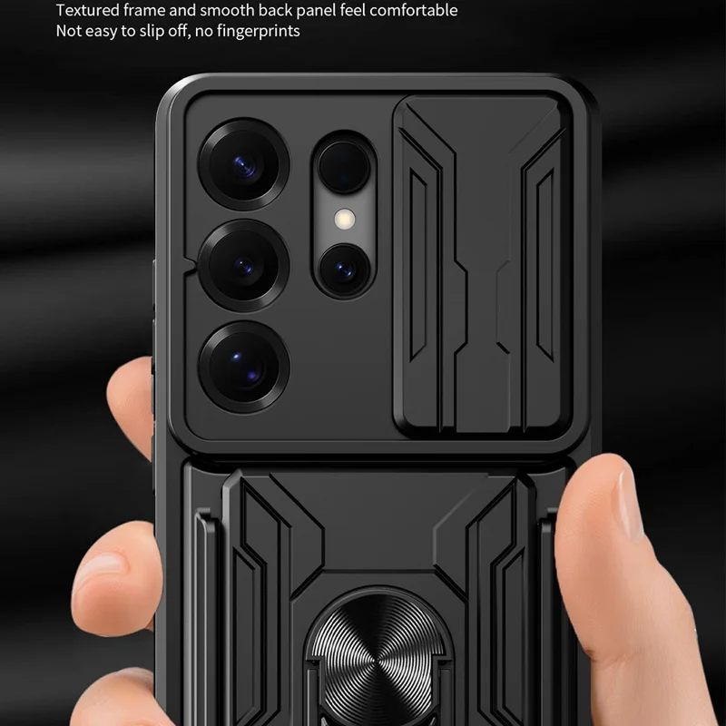 For Samsung Galaxy S26 Ultra Case PC + TPU Kickstand Phone Back Cover with Camera Slider - Black