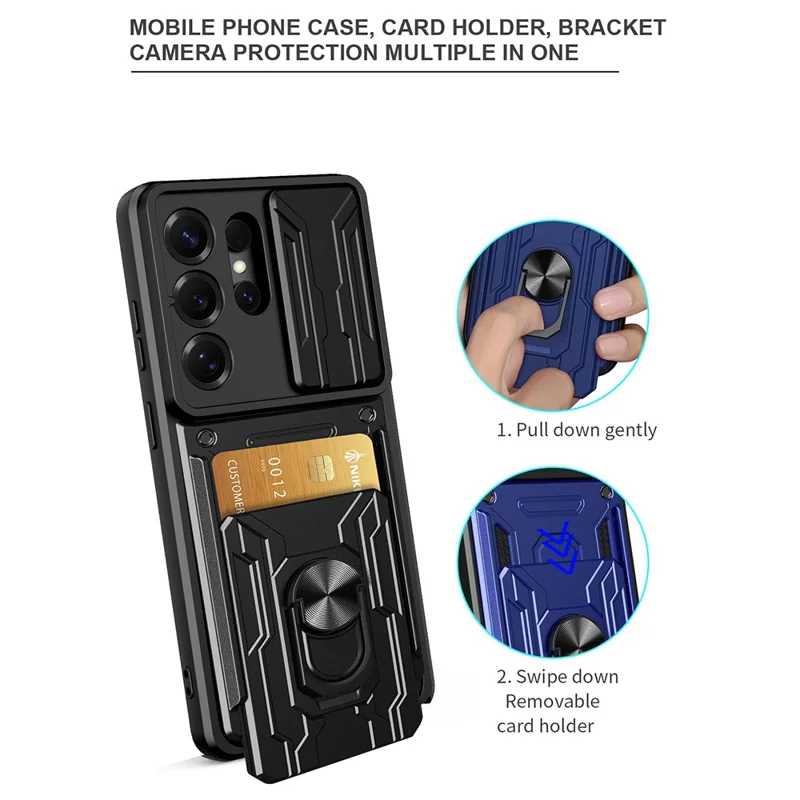 For Samsung Galaxy S26 Ultra Case PC + TPU Kickstand Phone Back Cover with Camera Slider - Black