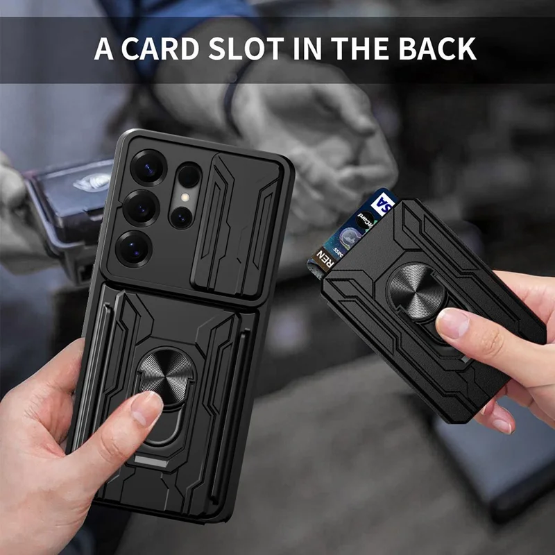 For Samsung Galaxy S26 Ultra Case PC + TPU Kickstand Phone Back Cover with Camera Slider - Black