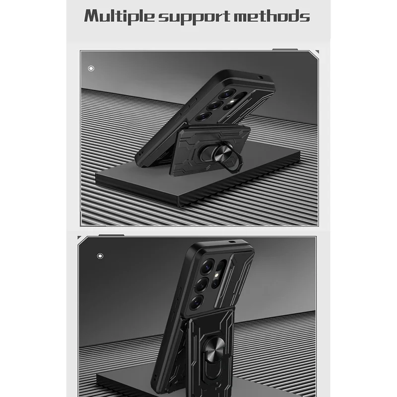 For Samsung Galaxy S26 Ultra Case PC + TPU Kickstand Phone Back Cover with Camera Slider - Black