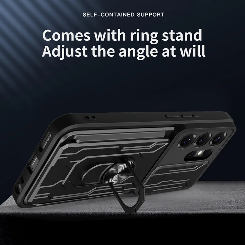 For Samsung Galaxy S26 Ultra Case PC + TPU Kickstand Phone Back Cover with Camera Slider - Black