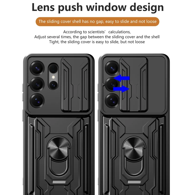 For Samsung Galaxy S26 Ultra Case PC + TPU Kickstand Phone Back Cover with Camera Slider - Black