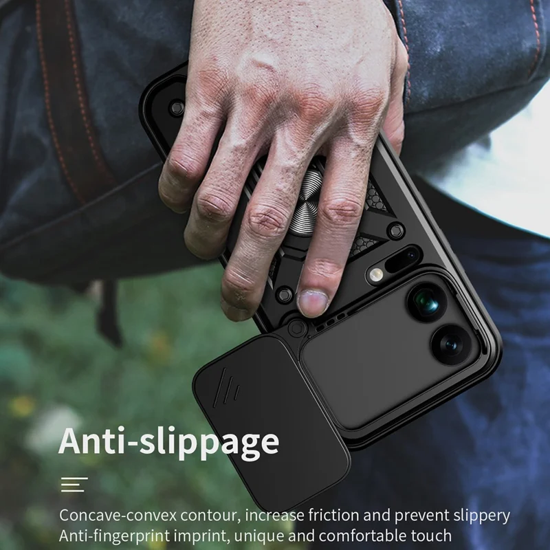 For Xiaomi 17 Pro Max Case with Slide Camera Lid PC + TPU Kickstand Phone Cover - Black