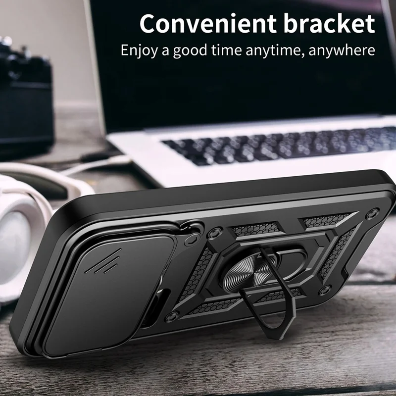 For Xiaomi 17 Pro Max Case with Slide Camera Lid PC + TPU Kickstand Phone Cover - Black