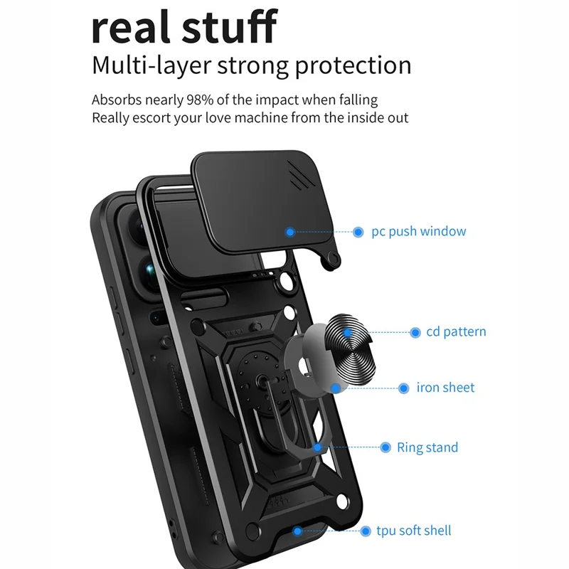 For Xiaomi 17 Pro Max Case with Slide Camera Lid PC + TPU Kickstand Phone Cover - Black