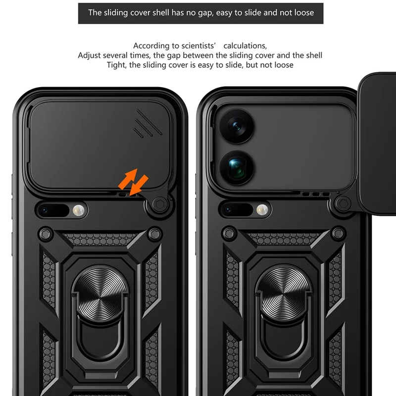 For Xiaomi 17 Pro Max Case with Slide Camera Lid PC + TPU Kickstand Phone Cover - Black