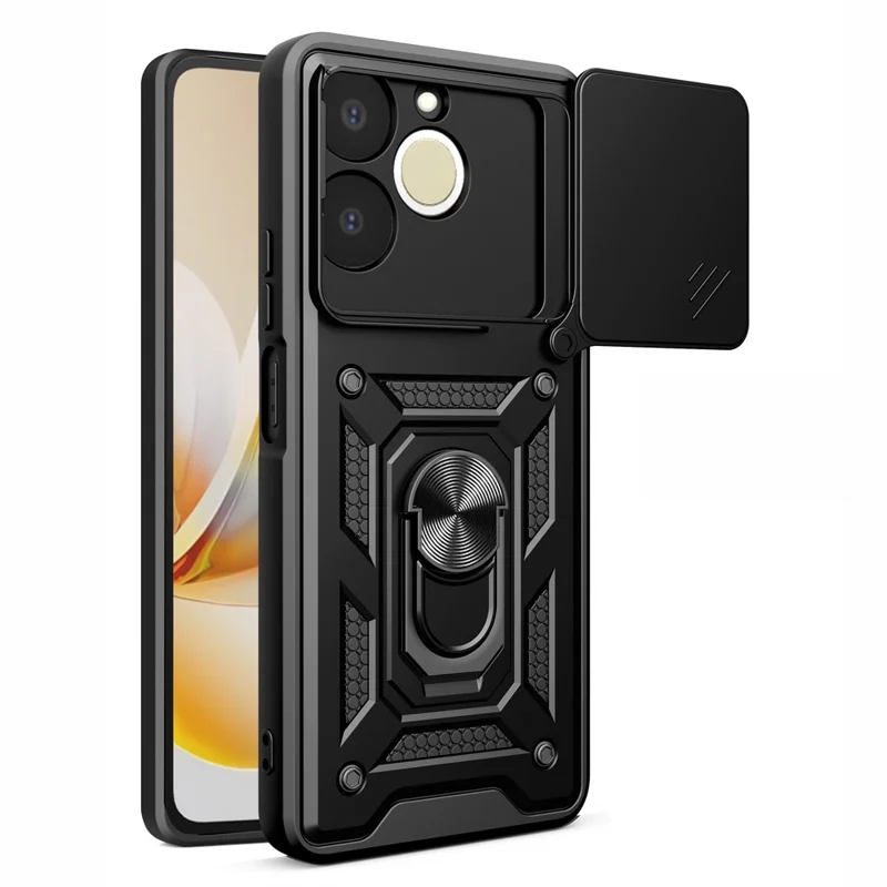 Phone Case For Realme Narzo 80 Lite 4G  /  C71 4G (India)  /  Note 70T 4G  /  Note 70 4G PC + TPU Kickstand Cover with Slide Camera Lid - Black