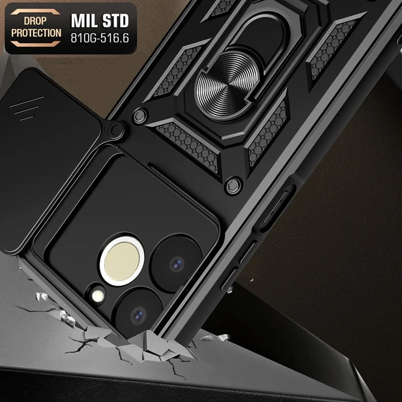 Phone Case For Realme Narzo 80 Lite 4G  /  C71 4G (India)  /  Note 70T 4G  /  Note 70 4G PC + TPU Kickstand Cover with Slide Camera Lid - Black