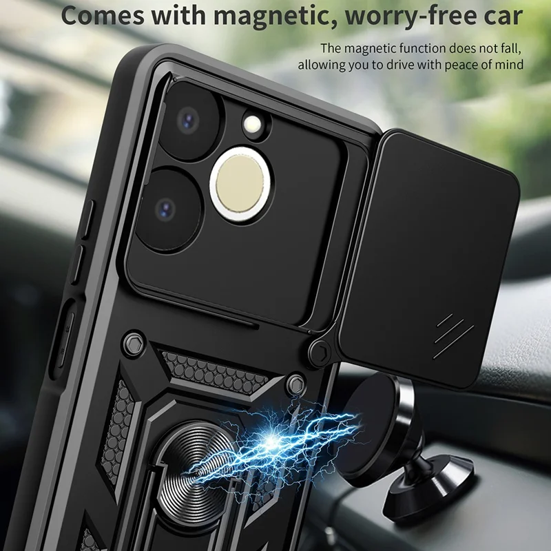 Phone Case For Realme Narzo 80 Lite 4G  /  C71 4G (India)  /  Note 70T 4G  /  Note 70 4G PC + TPU Kickstand Cover with Slide Camera Lid - Black