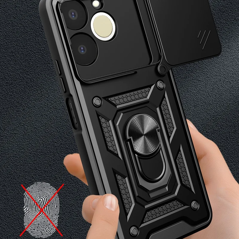 Phone Case For Realme Narzo 80 Lite 4G  /  C71 4G (India)  /  Note 70T 4G  /  Note 70 4G PC + TPU Kickstand Cover with Slide Camera Lid - Black