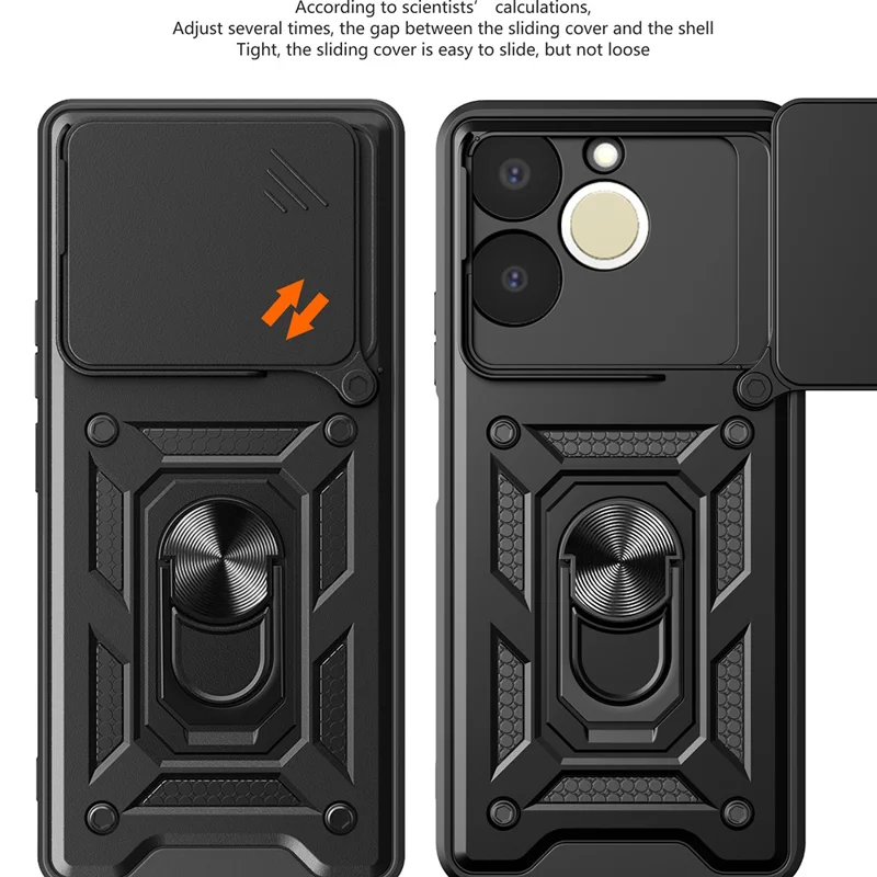 Phone Case For Realme Narzo 80 Lite 4G  /  C71 4G (India)  /  Note 70T 4G  /  Note 70 4G PC + TPU Kickstand Cover with Slide Camera Lid - Black