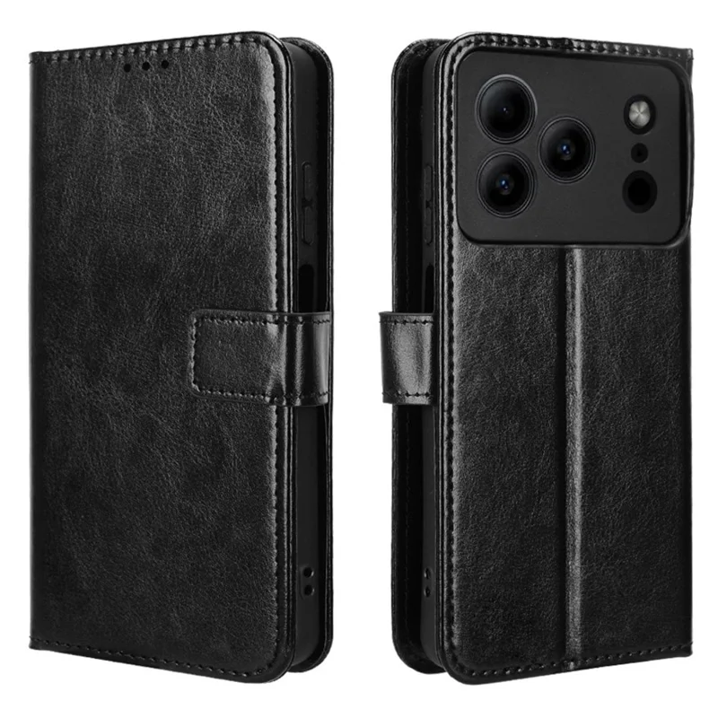 Чехол из искусственной кожи с текстурой Crazy Horse для Doogee Note 56 / Note 56 Pro / Note 56 Plus с ремешком - Черный