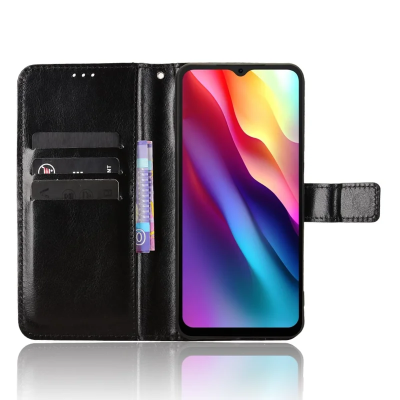 Чехол из искусственной кожи с текстурой Crazy Horse для Doogee Note 56 / Note 56 Pro / Note 56 Plus с ремешком - Черный