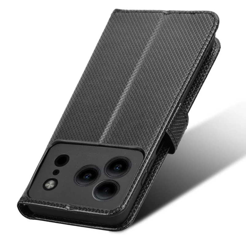 Leather Wallet Case for Doogee Note 56 / Note 56 Pro / Note 56 Plus Diamond Texture Phone Cover with Strap - Black