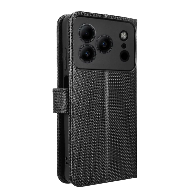 Leather Wallet Case for Doogee Note 56 / Note 56 Pro / Note 56 Plus Diamond Texture Phone Cover with Strap - Black