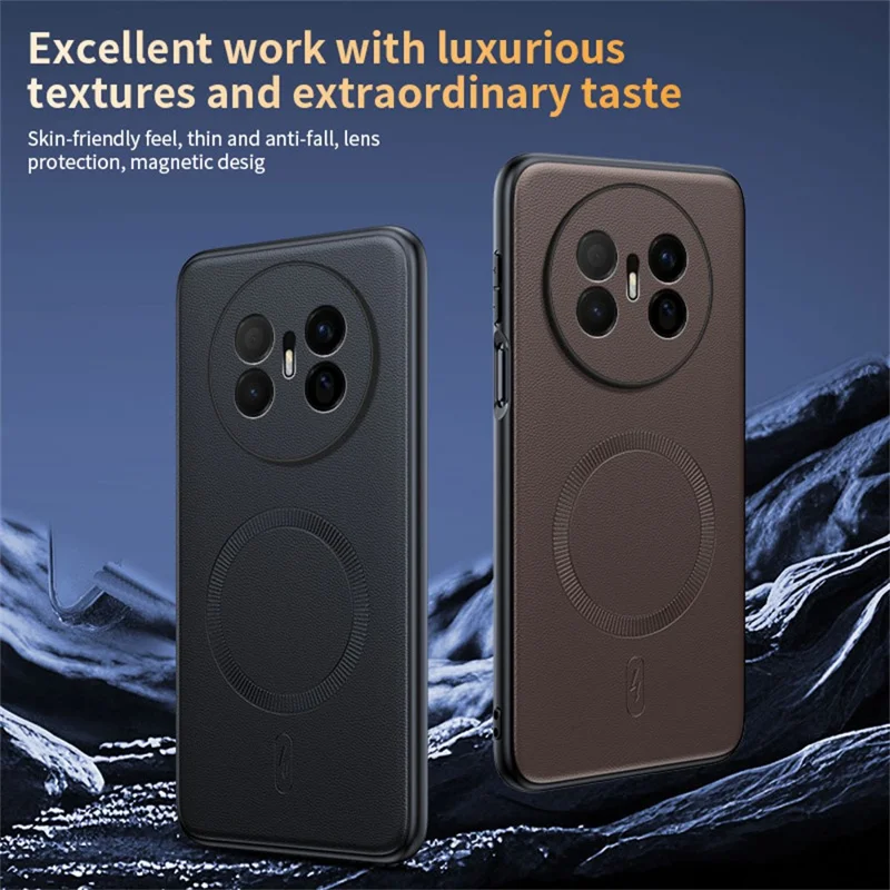 For Huawei Mate 70 Air Magnetic Case Leather Coated TPU + PC Phone Cover - Black
