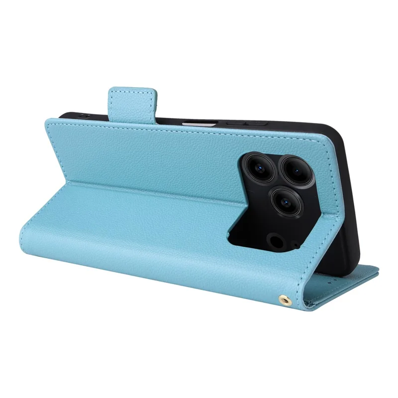 Кожаный чехол для Doogee Note 56 / Note 56 Pro / Note 56 Plus с текстурой личи, чехол-бумажник для телефона с ремешком на запястье - небесно-голубой