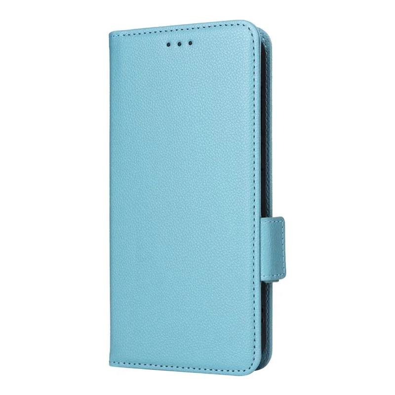 Кожаный чехол для Doogee Note 56 / Note 56 Pro / Note 56 Plus с текстурой личи, чехол-бумажник для телефона с ремешком на запястье - небесно-голубой