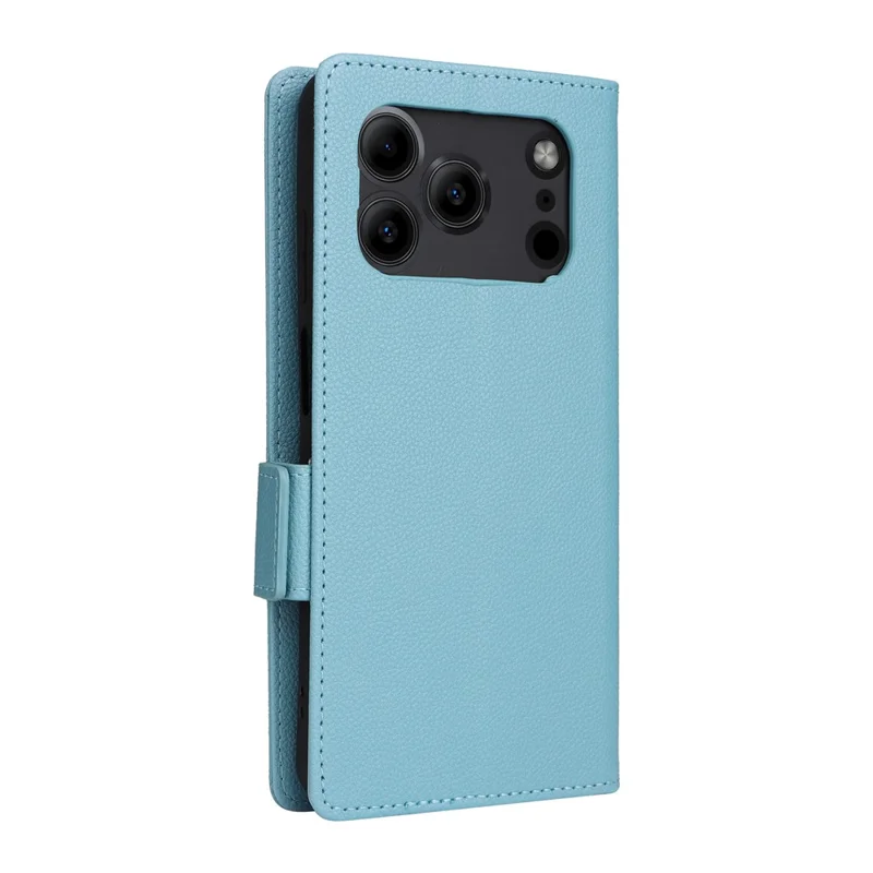 Кожаный чехол для Doogee Note 56 / Note 56 Pro / Note 56 Plus с текстурой личи, чехол-бумажник для телефона с ремешком на запястье - небесно-голубой