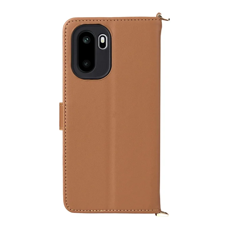 For OnePlus Ace 6 5G / 6T 5G / 15R 5G Leather Case Stand Wallet Phone Cover with Shoulder / Wrist Strap - Brown