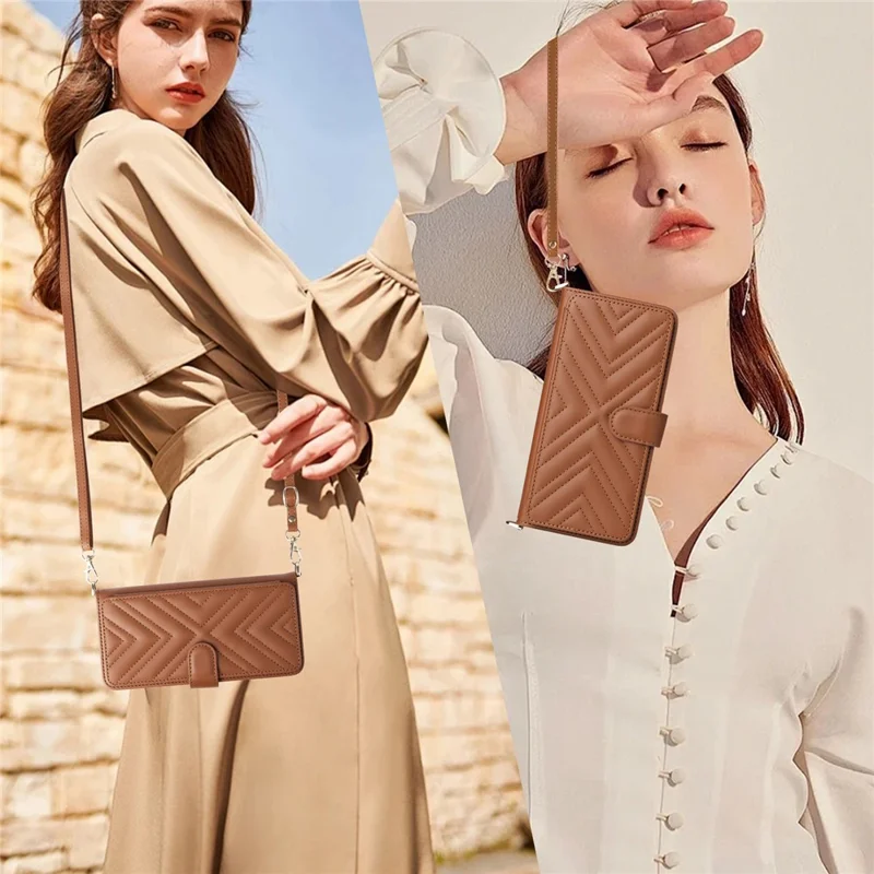 For OnePlus Ace 6 5G / 6T 5G / 15R 5G Leather Case Stand Wallet Phone Cover with Shoulder / Wrist Strap - Brown