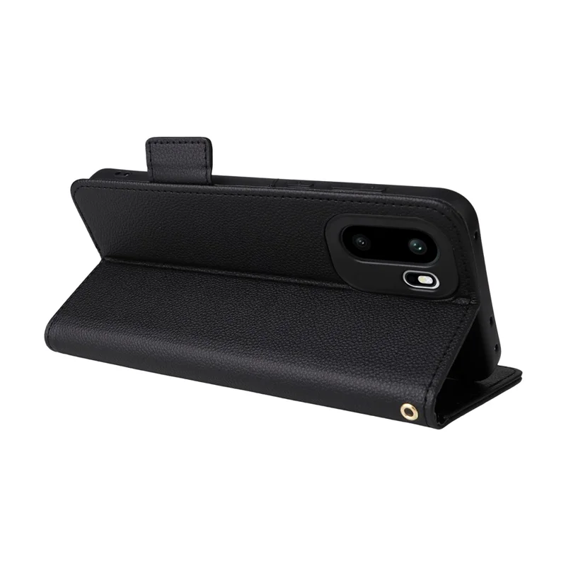 For OnePlus Ace 6 5G / 6T 5G / 15R 5G Case Litchi Texture Wallet Leather Phone Cover with Wrist Strap - Black