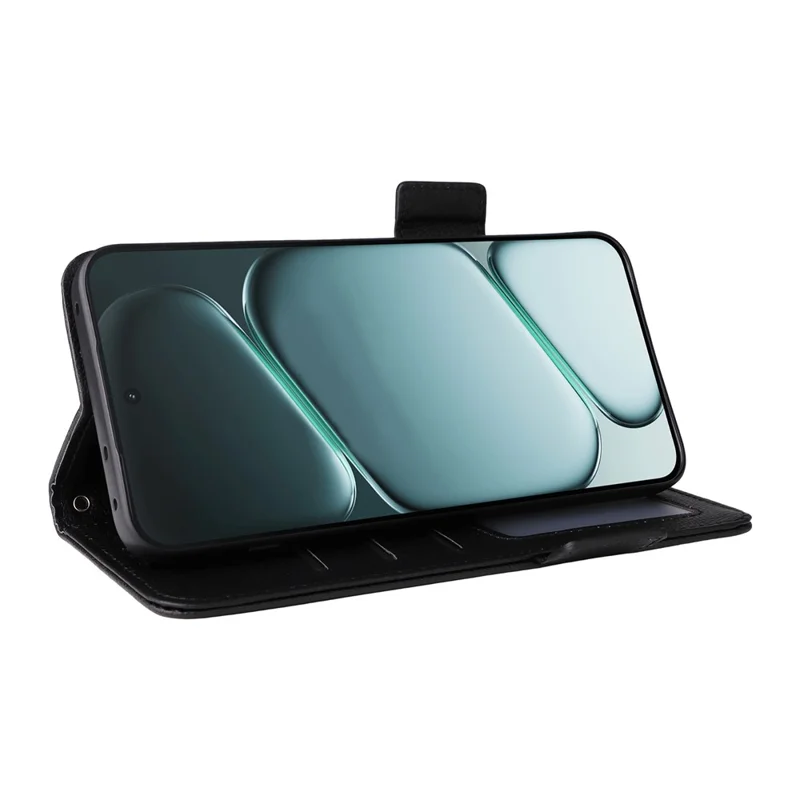 For OnePlus Ace 6 5G / 6T 5G / 15R 5G Case Litchi Texture Wallet Leather Phone Cover with Wrist Strap - Black