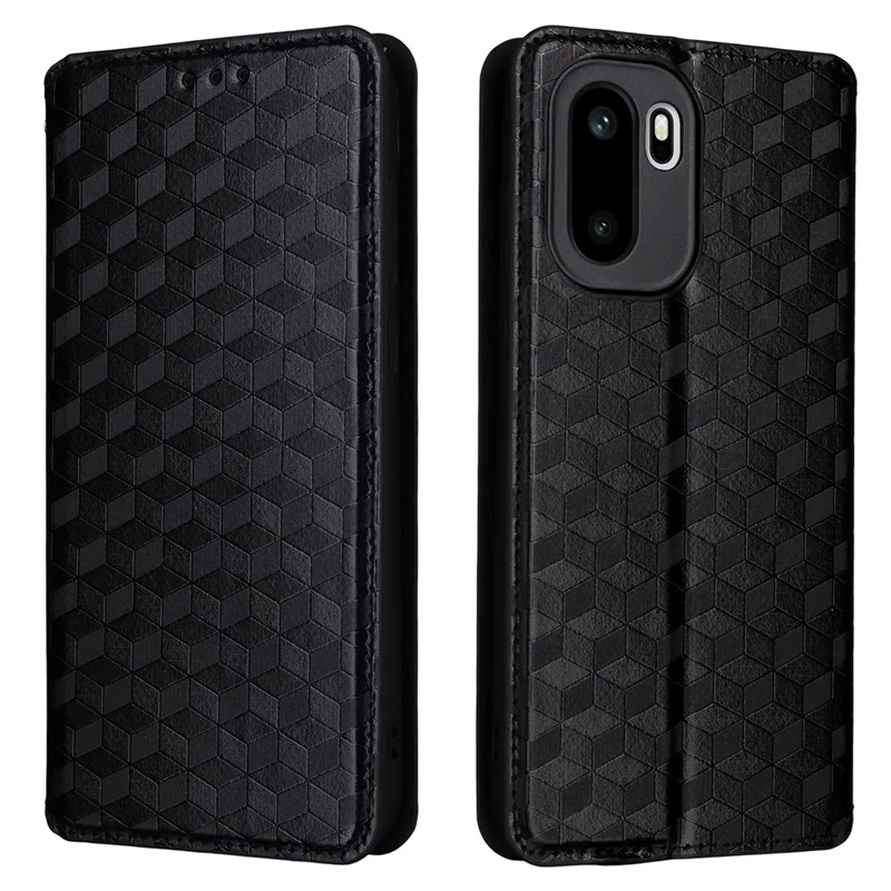 For OnePlus Ace 6 5G / 6T 5G / 15R 5G Case Wallet Rhombus Imprinted PU Leather Phone Cover - Black