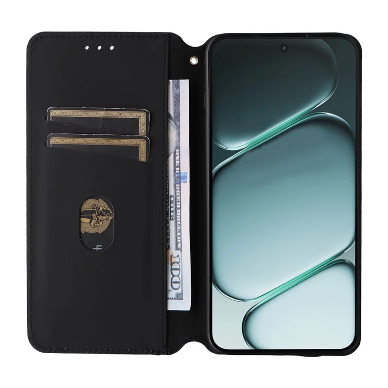 For OnePlus Ace 6 5G / 6T 5G / 15R 5G Case Wallet Rhombus Imprinted PU Leather Phone Cover - Black