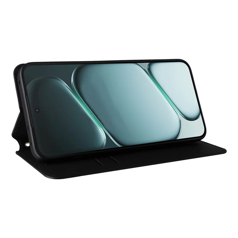 For OnePlus Ace 6 5G / 6T 5G / 15R 5G Case Wallet Rhombus Imprinted PU Leather Phone Cover - Black