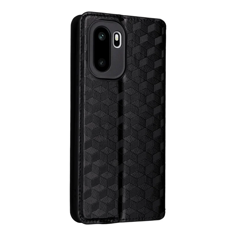 For OnePlus Ace 6 5G / 6T 5G / 15R 5G Case Wallet Rhombus Imprinted PU Leather Phone Cover - Black