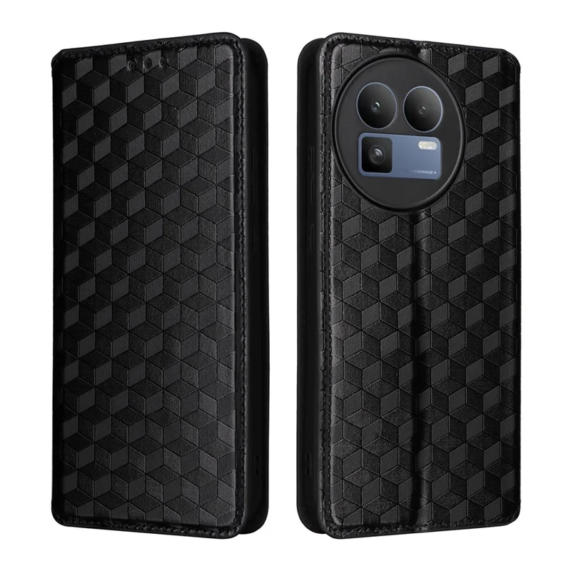 For Realme GT 8 5G Case Wallet Rhombus Imprinted PU Leather Phone Cover - Black