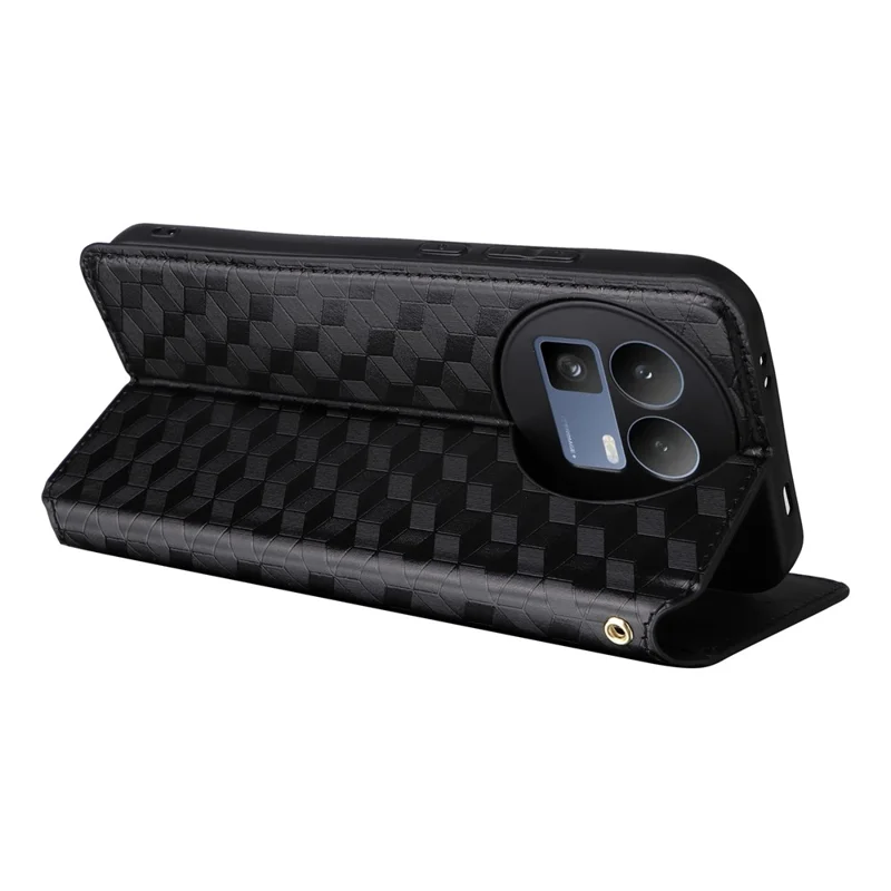 For Realme GT 8 5G Case Wallet Rhombus Imprinted PU Leather Phone Cover - Black