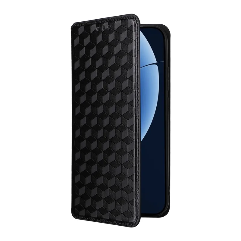 For Realme GT 8 5G Case Wallet Rhombus Imprinted PU Leather Phone Cover - Black
