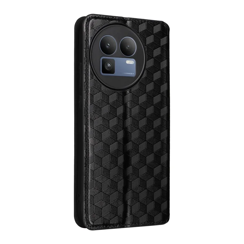 For Realme GT 8 5G Case Wallet Rhombus Imprinted PU Leather Phone Cover - Black